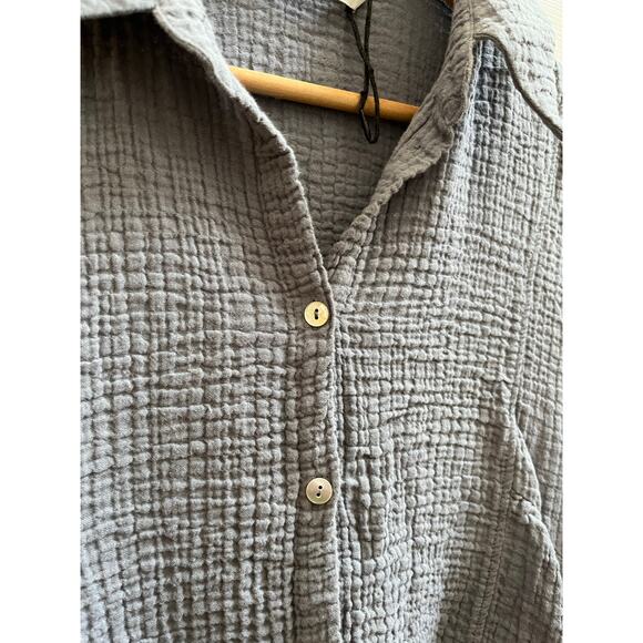 Zara Gauzy Pocket Button Down Collared  Babydoll Tunic Mini Dress Size Medium - Picture 7 of 16